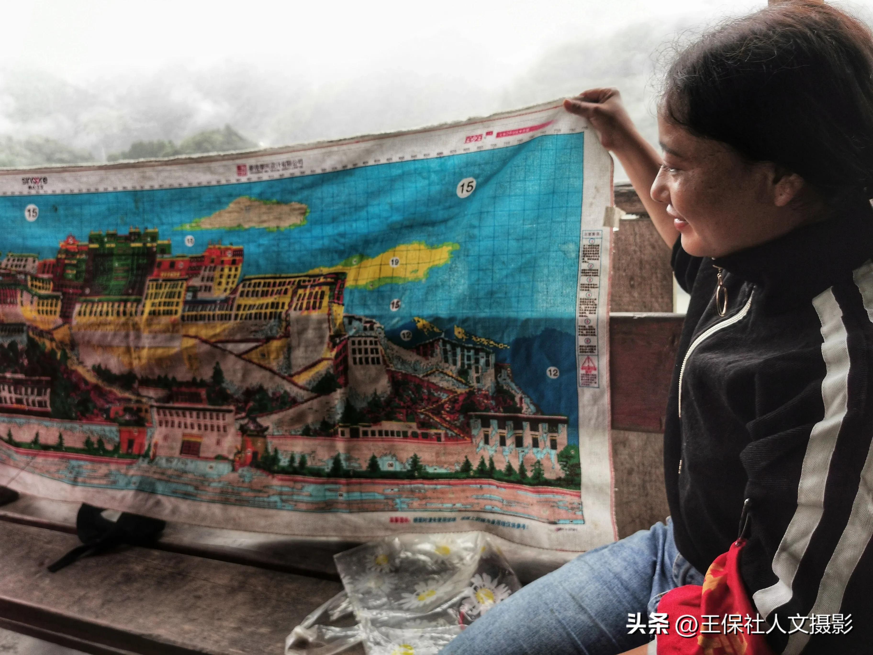 布达拉宫墙布刺绣,手工缝制的布达拉宫画像