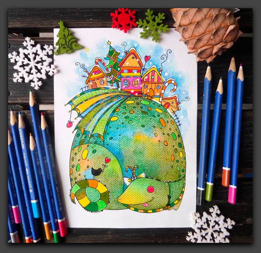 一眼让人惊艳的彩铅画,100幅适合零基础的彩铅画