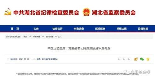 天亮了，中国足球！！！足协主席陈戌源被纪委带走