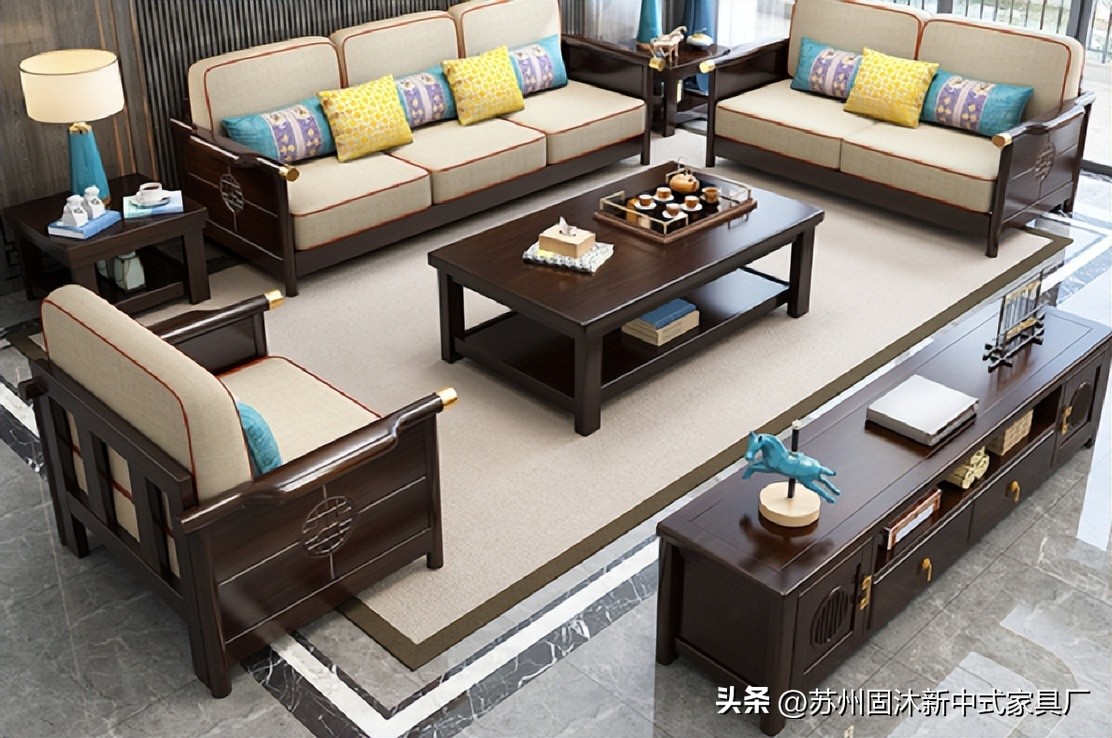 江苏简约新中式实木沙发,实木沙发小户型中式家具