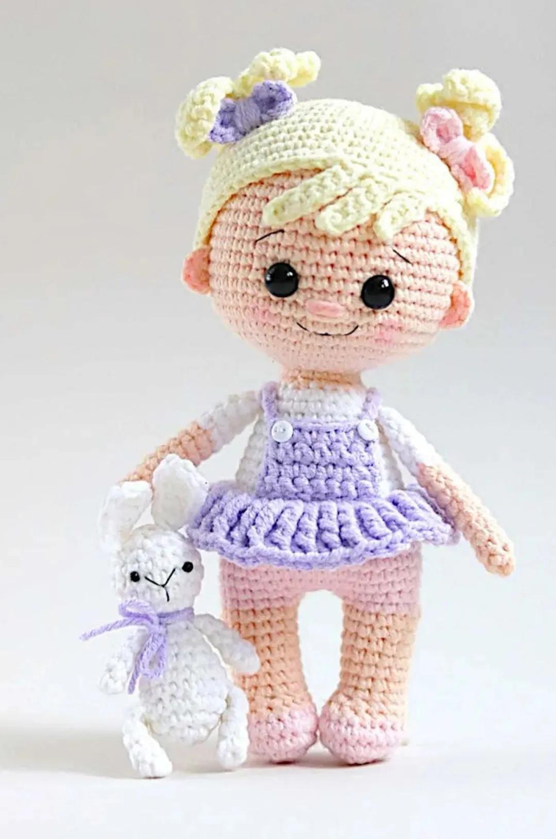 钩针大嘴妹小兔子包包教程,大型迷你玩偶钩针图解