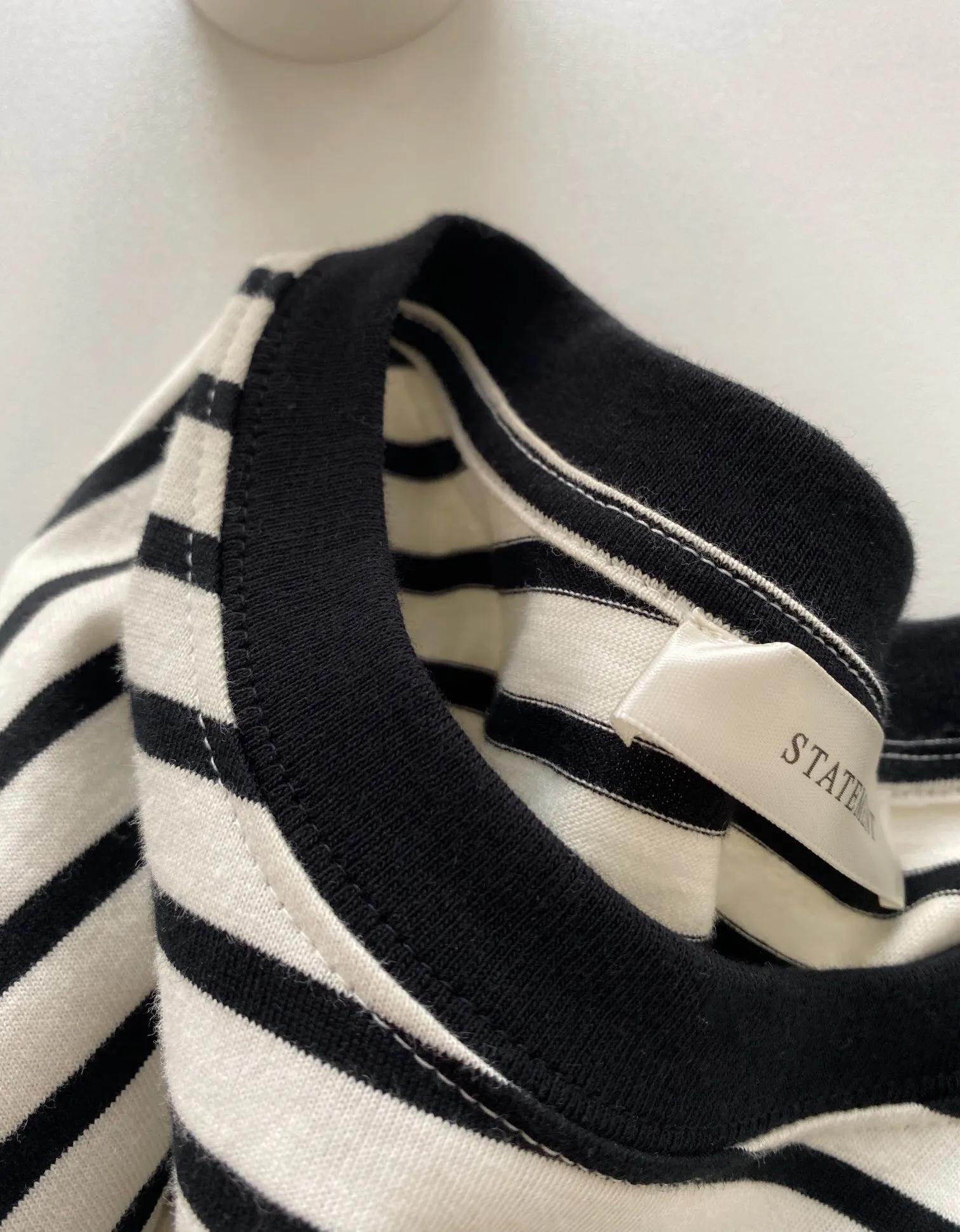 韩系短袖女显瘦,韩国经典百搭方领条纹针织短袖