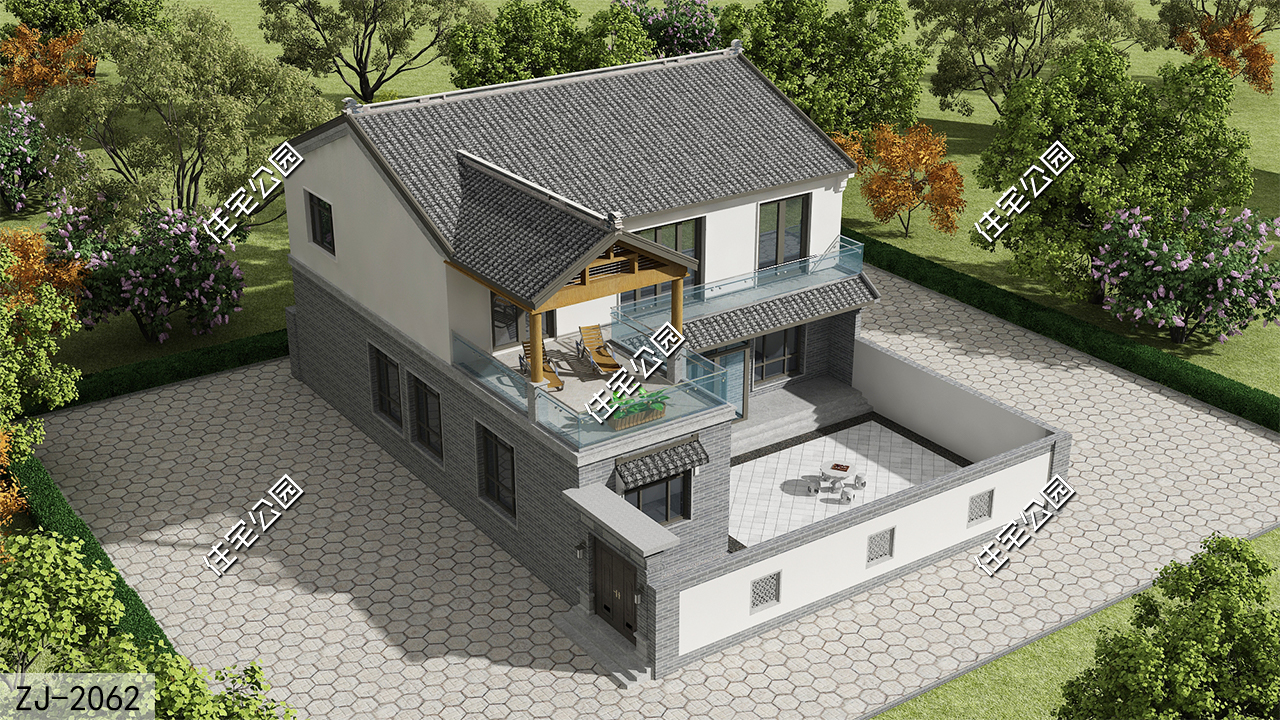 100平中式合院两层效果图,120平方三层中式合院效果图