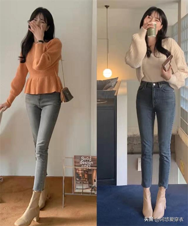 米色长筒靴秋冬穿搭,米白色马丁靴秋季穿搭