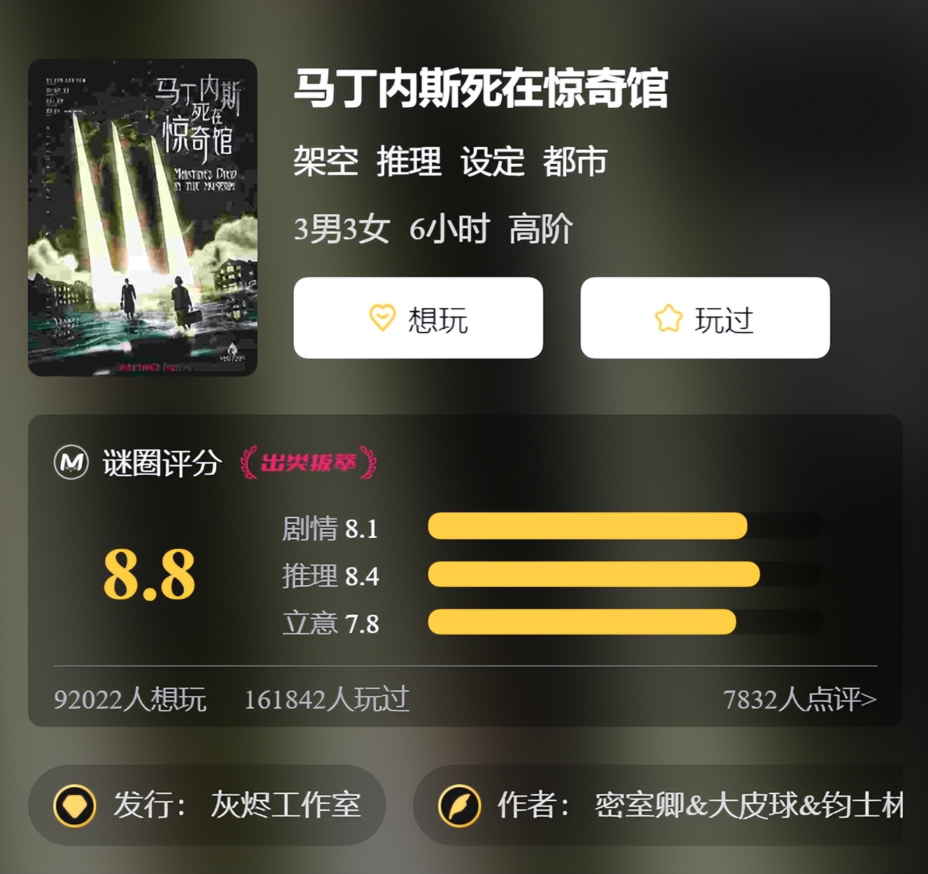 剧本杀神作,有哪些特别值得玩的剧本杀