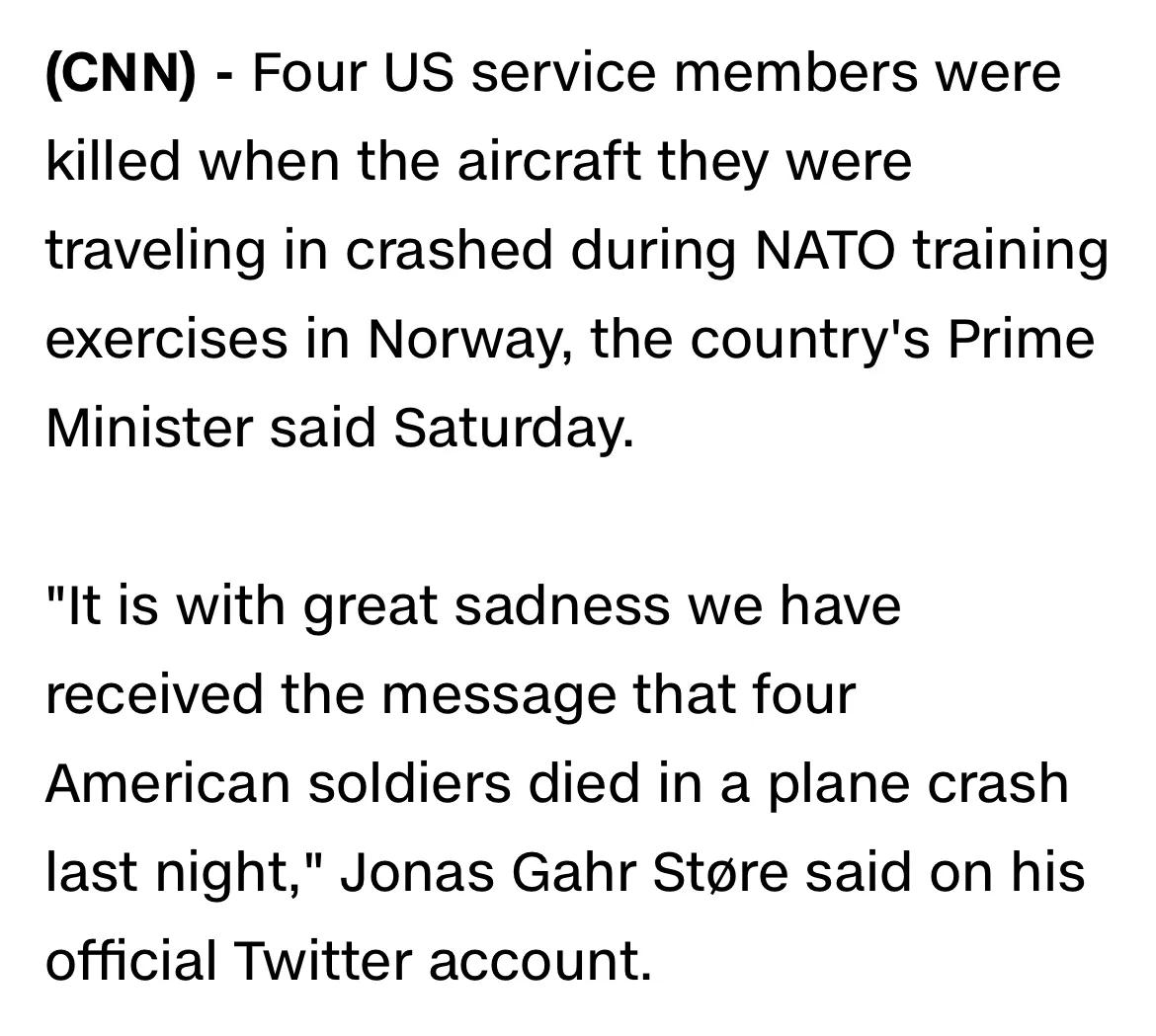 读CNN学英语:美国*用军**飞机在挪威坠毁,造成4人死亡