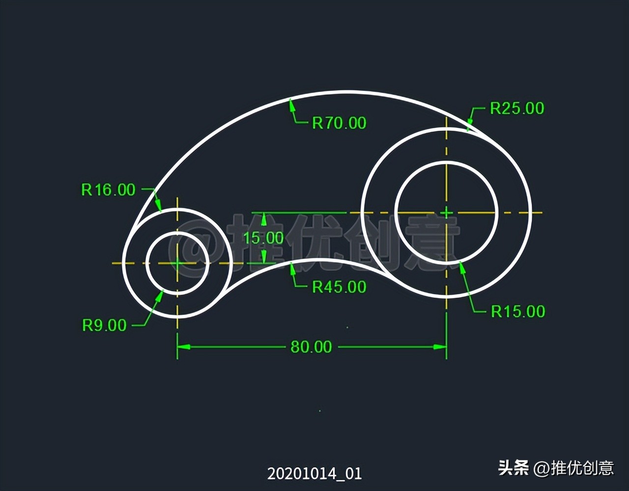 autocad内切和外切圆画法,内切相减外切相加
