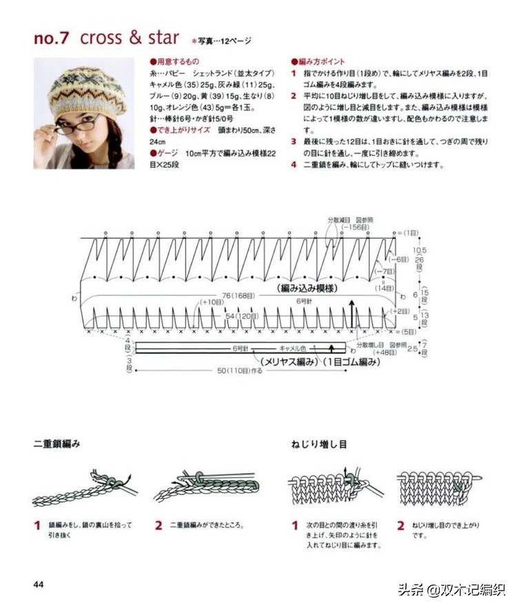 棒针男士提花帽子,北欧风棒针提花图解