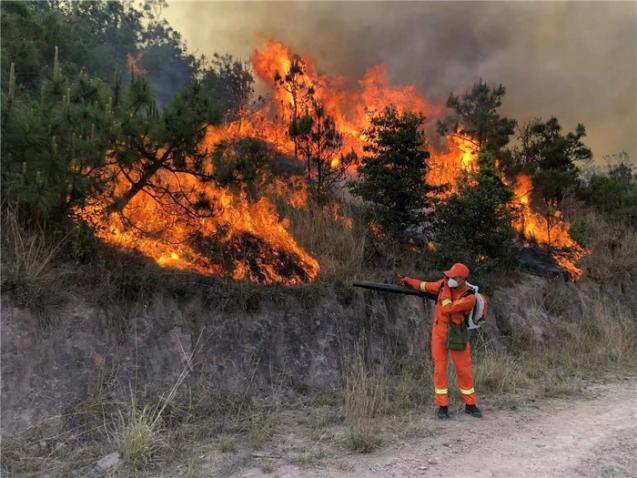 直击云南玉溪山火扑救现场,云南玉溪山火仍然在扑救图文