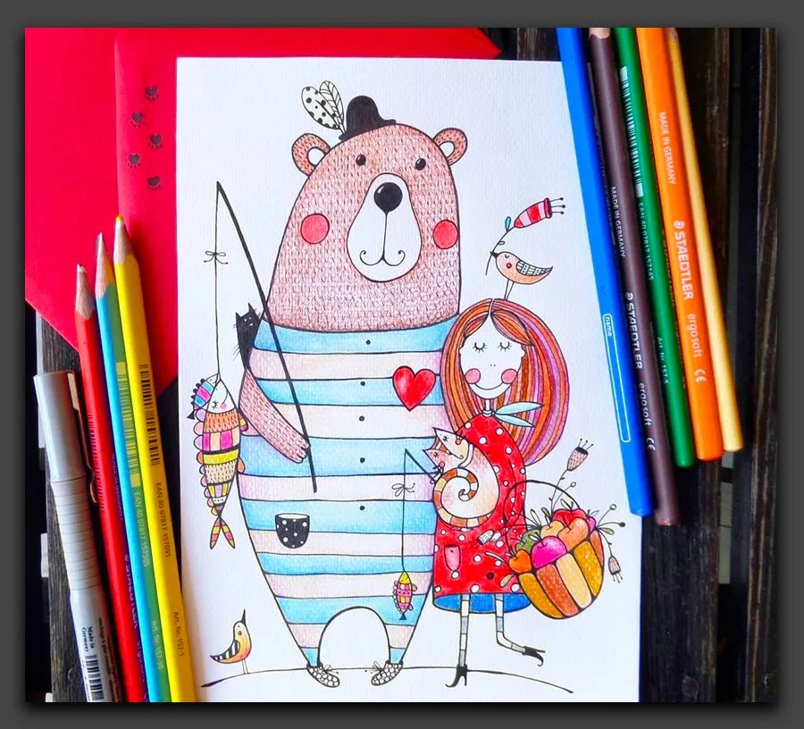 一眼让人惊艳的彩铅画,100幅适合零基础的彩铅画