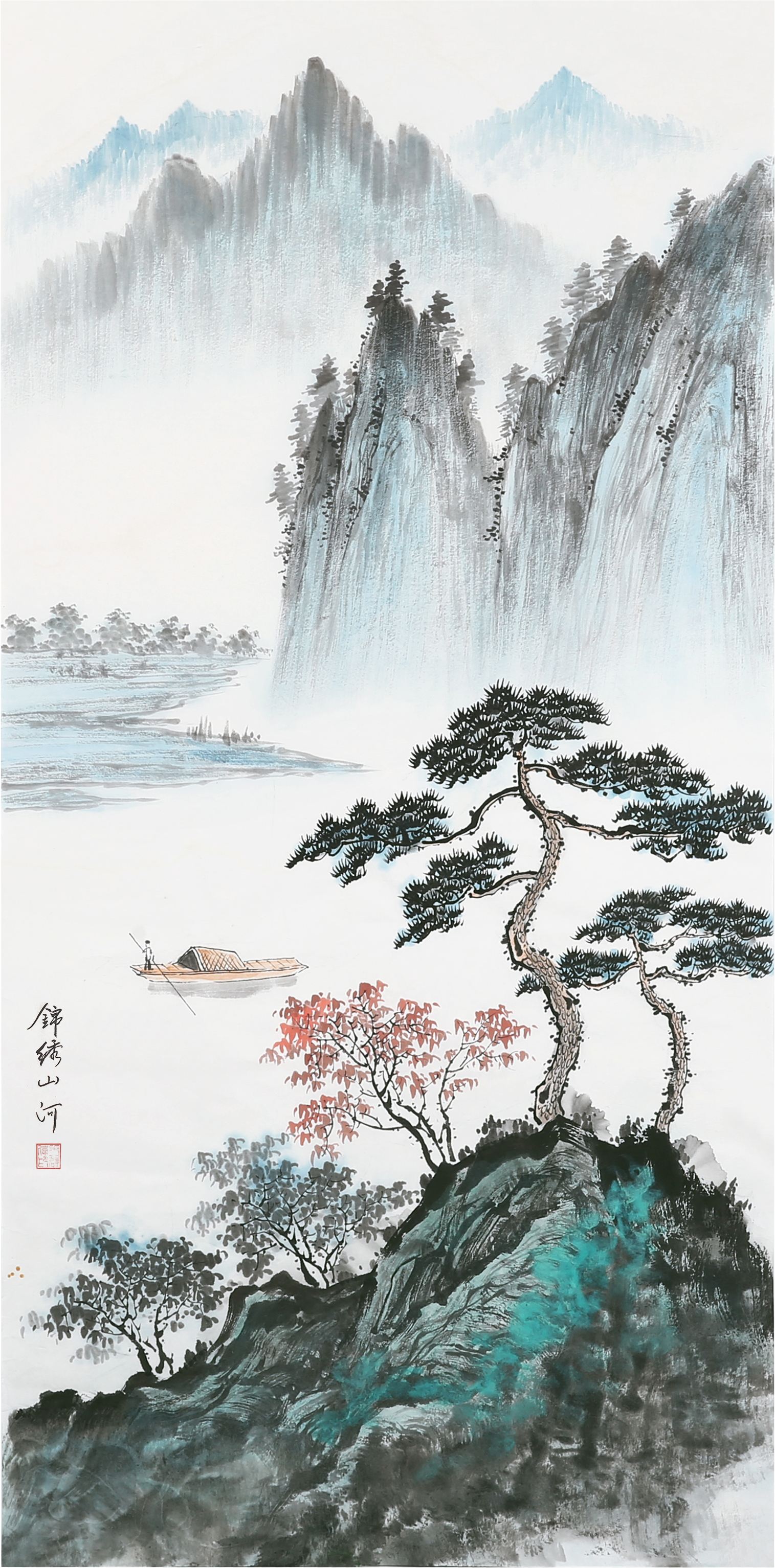 四尺斗方国画山水作品临摹,当代国画大师国画山水作品