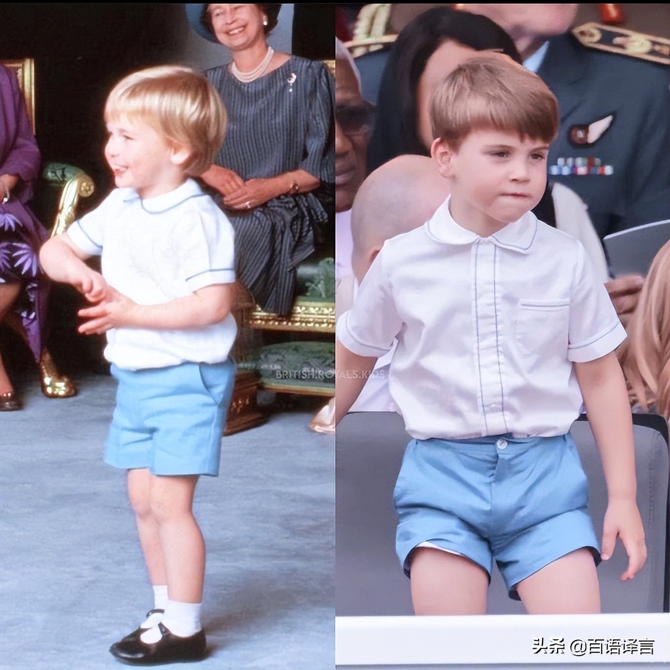 路易又抢女王风头！出席活动时要查尔斯抱，吻妈妈，站凳上吃零食