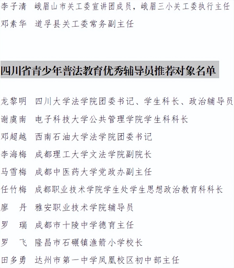 四川正规青少年管教学校,青少年普法教育先进名单