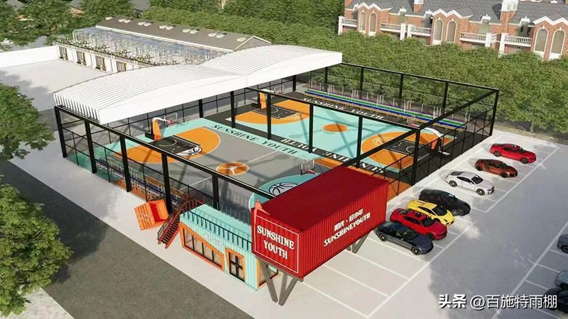 篮球场电动推拉棚设计与制作,篮球场收缩棚