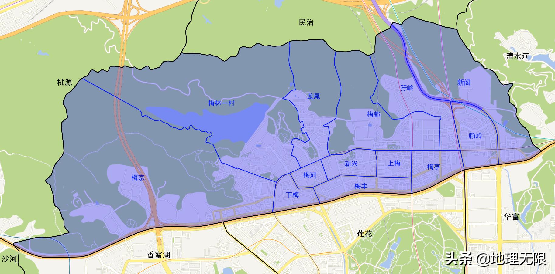 深圳福田梅林街道简介,深圳市福田区梅林街道地图