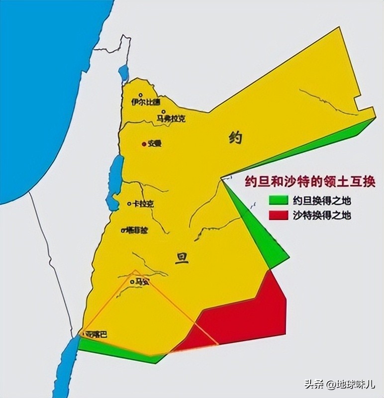 约旦换土地前后的地图,约旦换出海口