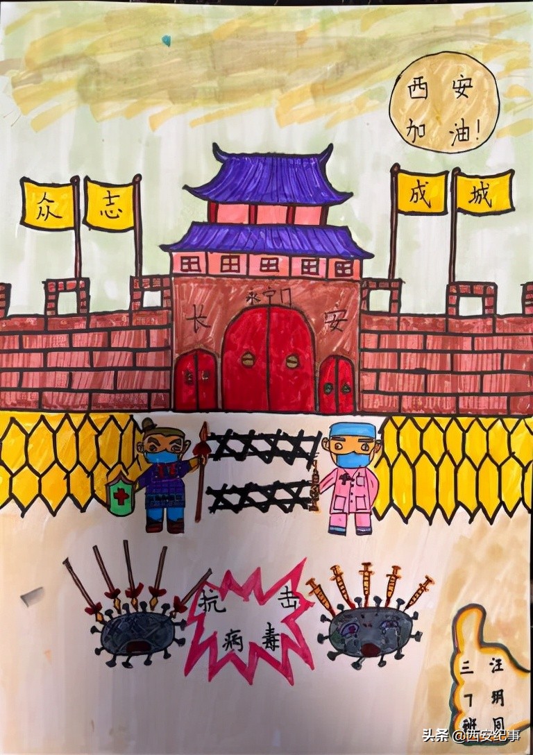 童心共绘抗击疫情的绘画作品,童心抗疫致敬先锋美术作品