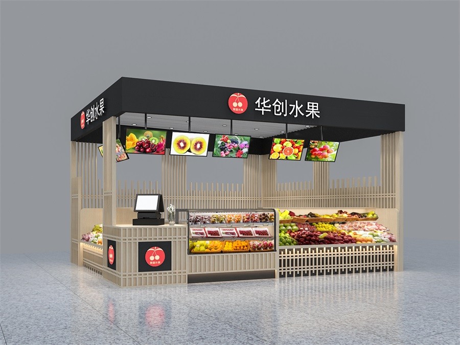 300平方水果店陈列效果图,10平米水果店布局设计效果图