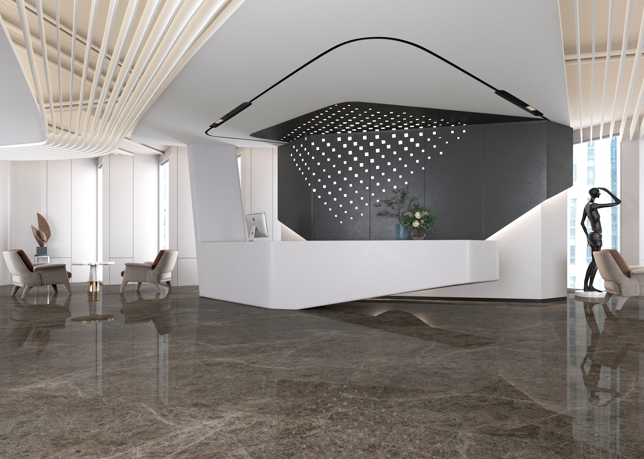 灰色大理石设计效果图,黑白设计风格用什么大理石