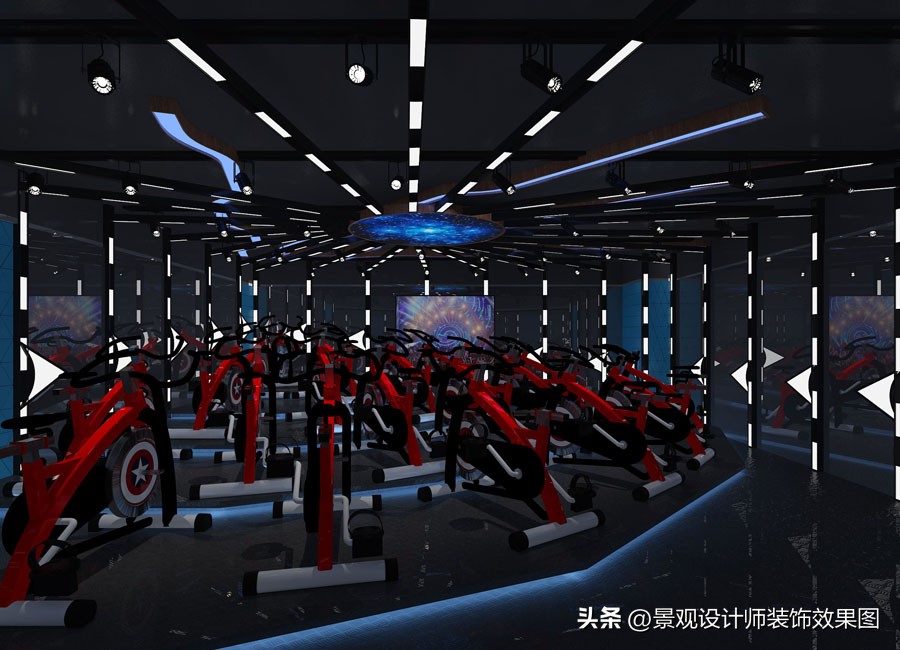 大型健身房设计方案效果图,健身俱乐部设计效果图