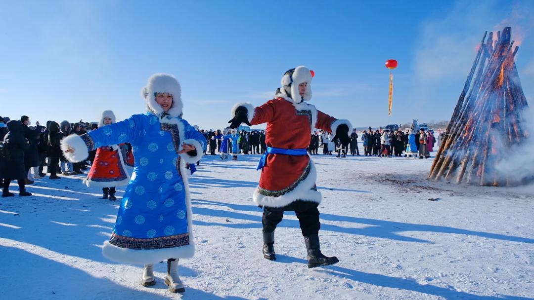 达斡尔打冰火球,呼伦贝尔达斡尔冰钓节