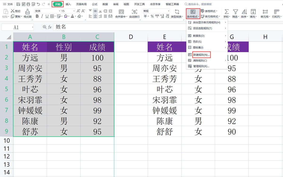 wps表格：通过条件格式快速对比不同区域数据差异