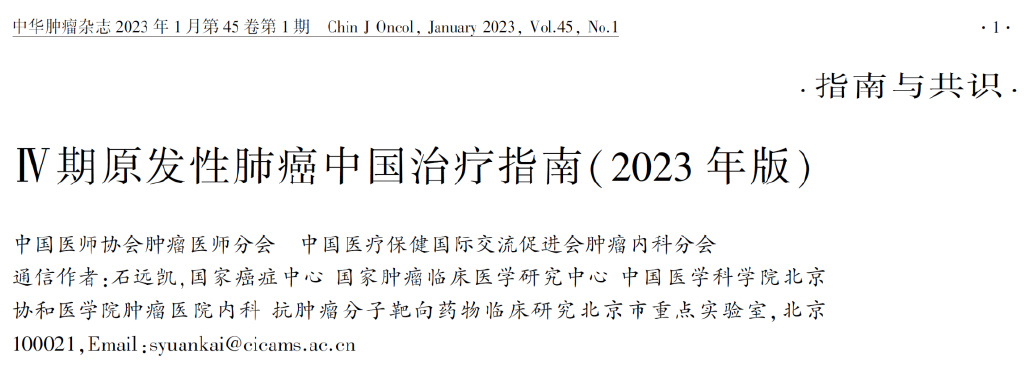 Ⅳ期原发性肺癌中国治疗指南（2023年版）