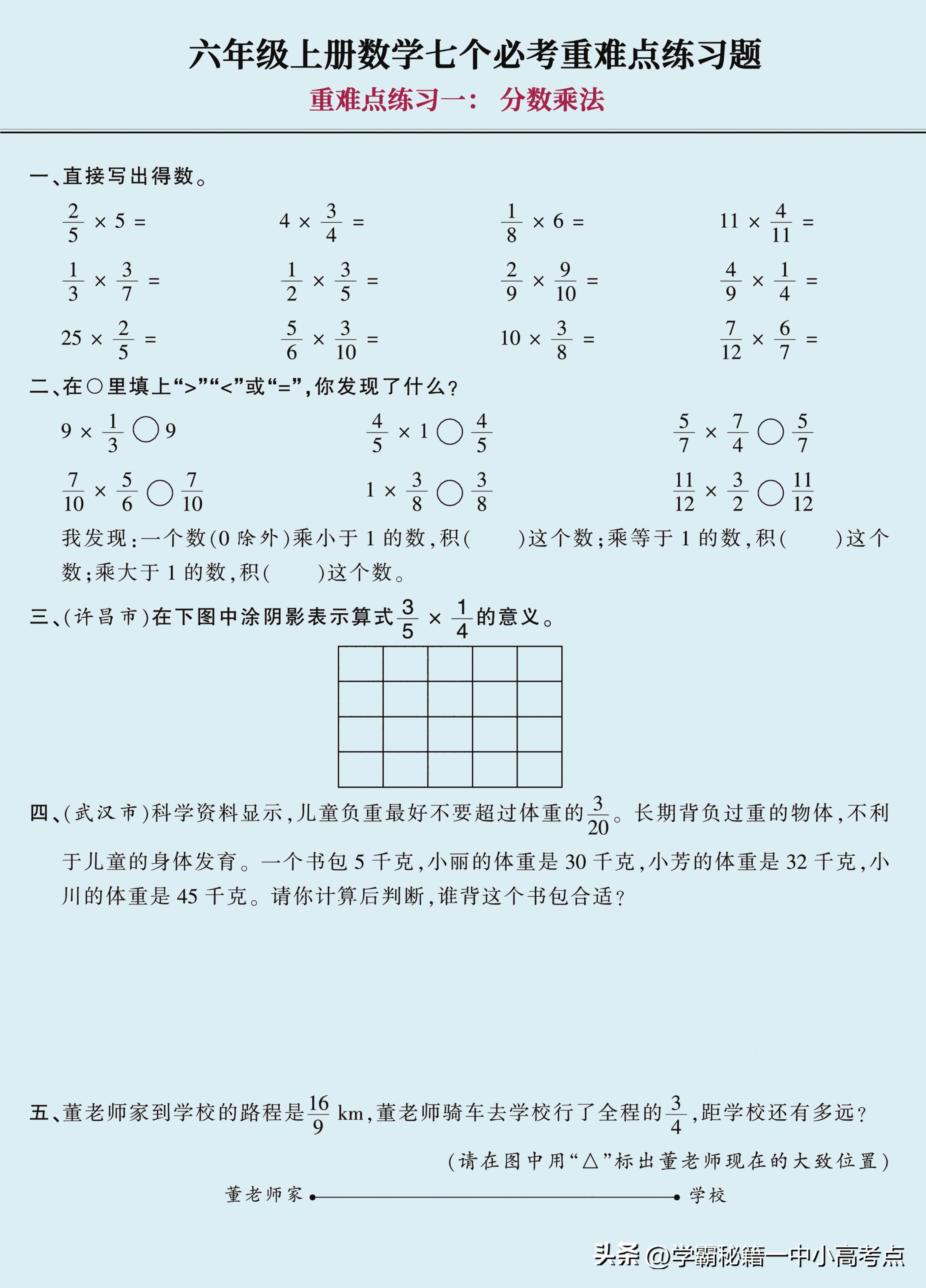 六年级数学上册必考知识点手写题,六年级数学上册知识点与做题技巧