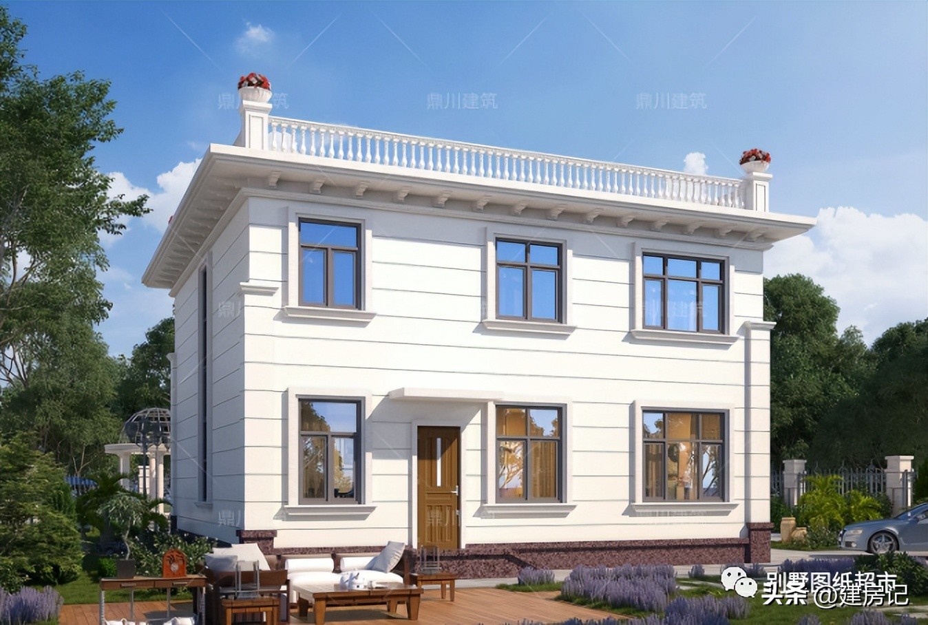 农村二层平屋顶现代风别墅100平方,农村新中式风格二层别墅大全
