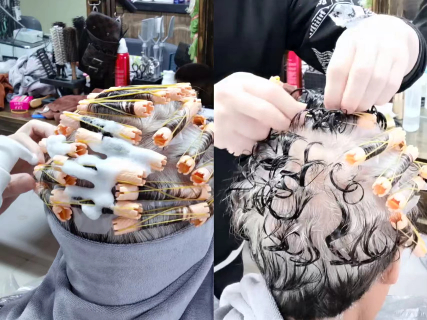 老年人白发烫什么发型好,老人冷烫满头卷短发发型