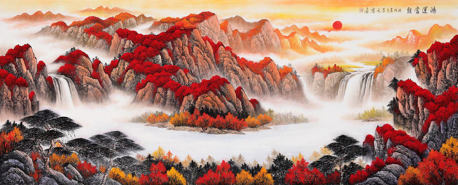 四尺斗方国画山水作品临摹,当代国画大师国画山水作品