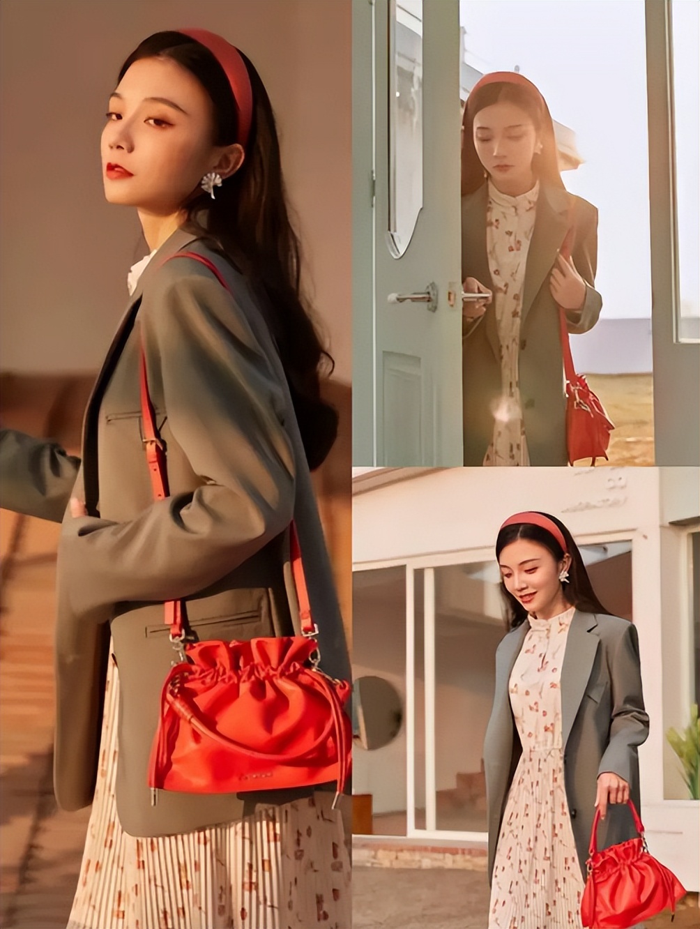 碎花裙加西装外套穿搭,西装内搭碎花连衣裙春秋穿搭