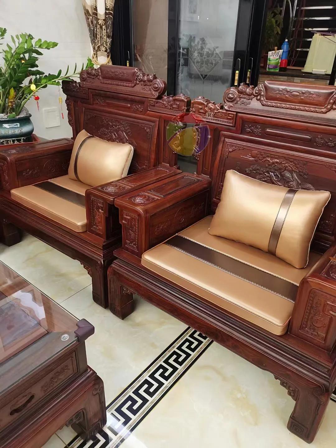 新中式红木家具实木沙发皮坐垫椅垫如何进行颜色搭配、选购保养?