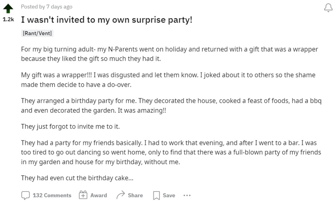 我爸妈偷了我的生日派对？外国网友控诉家长自恋狂行为，简直离谱
