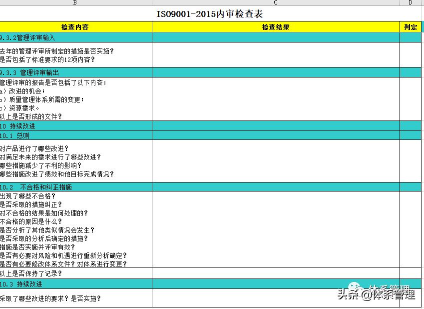 iso9001内审检查内容和方法,iso9001质量体系内审检查表
