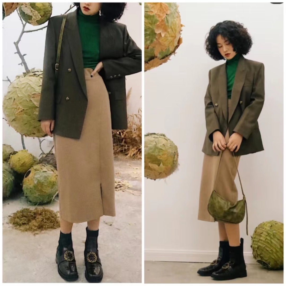 西装长裙搭配西装外套,西装外套配连衣裙气质高级感