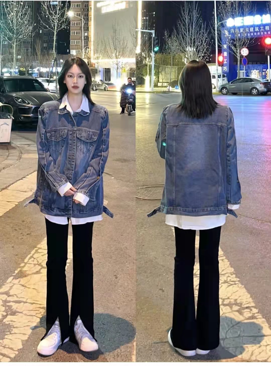 牛仔西装款外套搭配什么裤子好看,黑色牛仔外套怎么搭