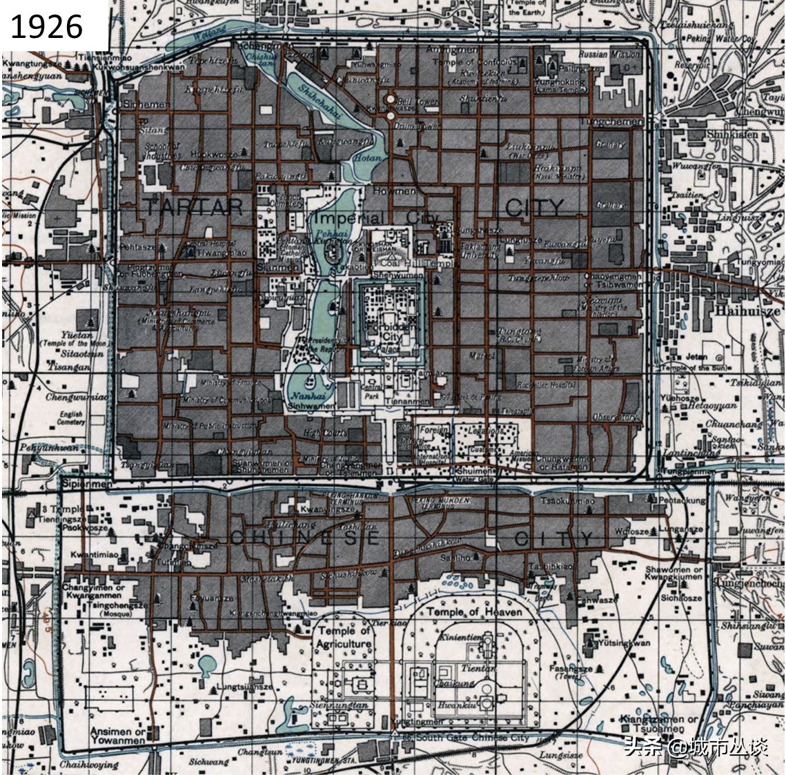 北京城俯瞰图的历史变化,看北京城全景的位置