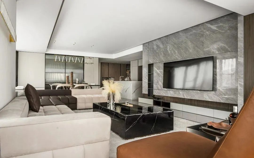 轻奢风电视背景墙大理石灰,新中式高级灰大理石电视背景墙