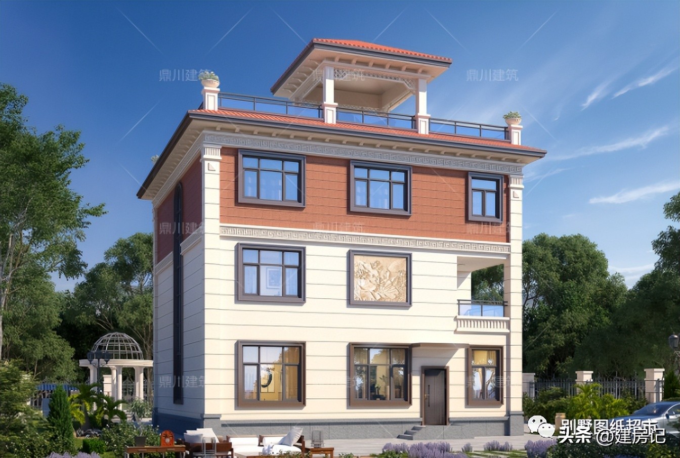 农村二层平屋顶现代风别墅100平方,农村新中式风格二层别墅大全