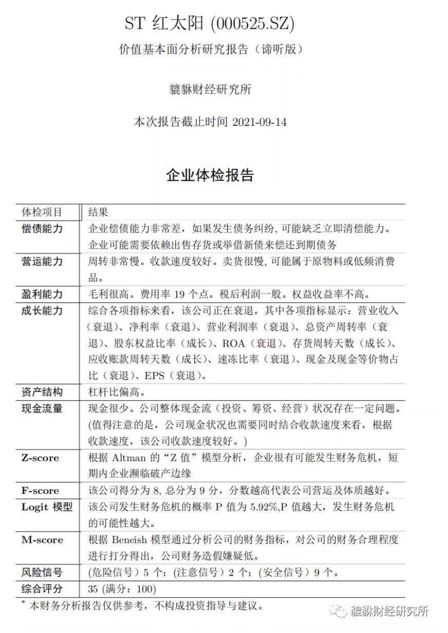 （35分）ST红太阳（000525.SZ）基本面研究报告（谛听版）