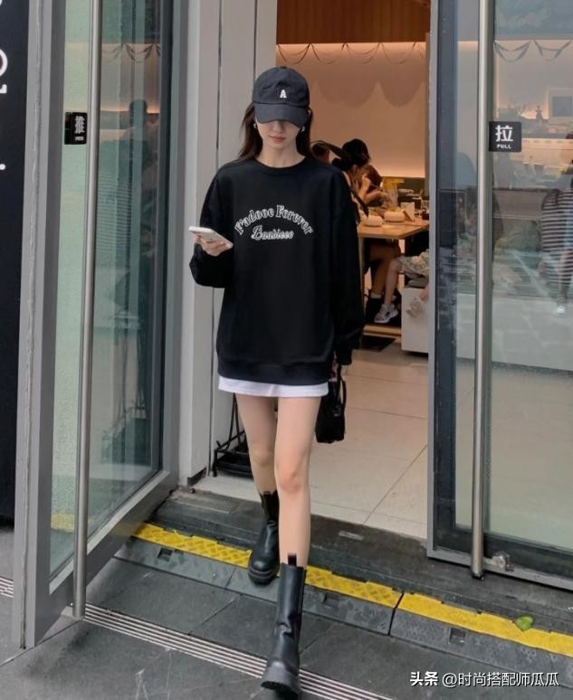 显腿长又不露腿的卫衣穿搭,卫衣长款显瘦搭配打底裤高档炸街