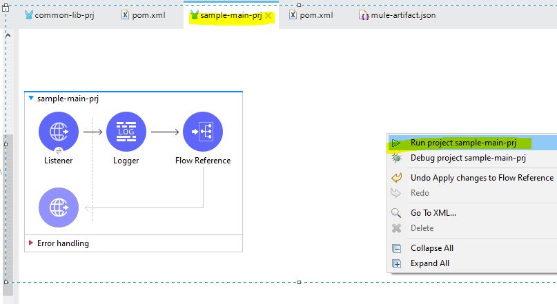 如何在Mule4中配置通用流程以重用通用功能