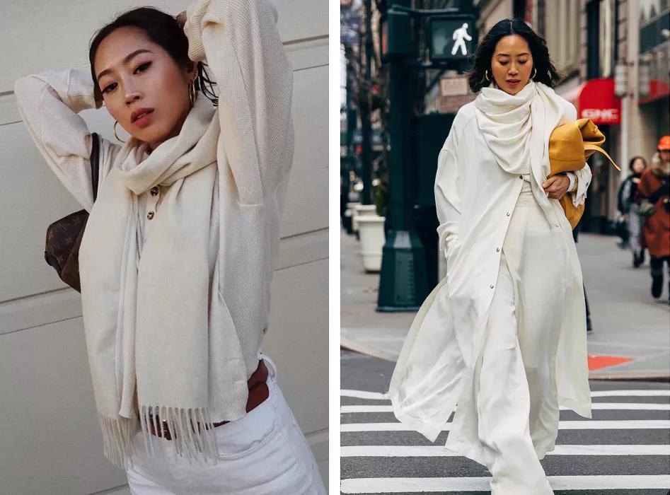 冬天搭配棉衣围巾系法,冬天比较惊艳的穿搭围巾