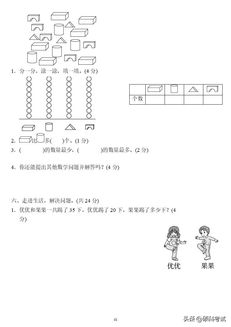 一年级数学下册期末考试卷人教版,一年级数学下册复习卷答案