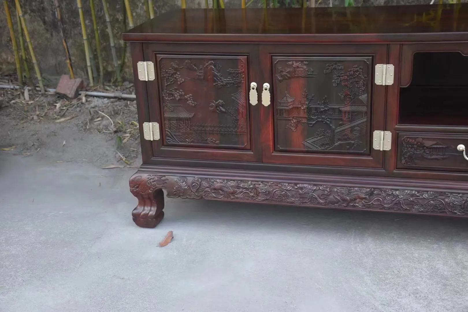 加长加宽雕花老榆木电视柜,交趾黄檀电视柜加高款