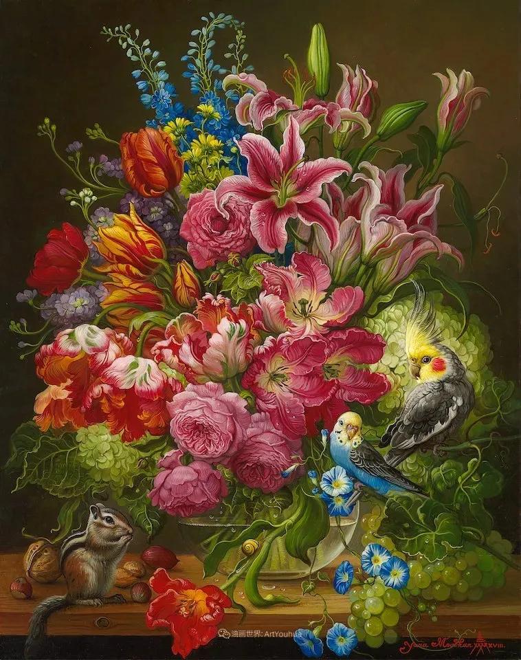 有关爱情的花鸟油画作品,北欧轻奢风格油画作品