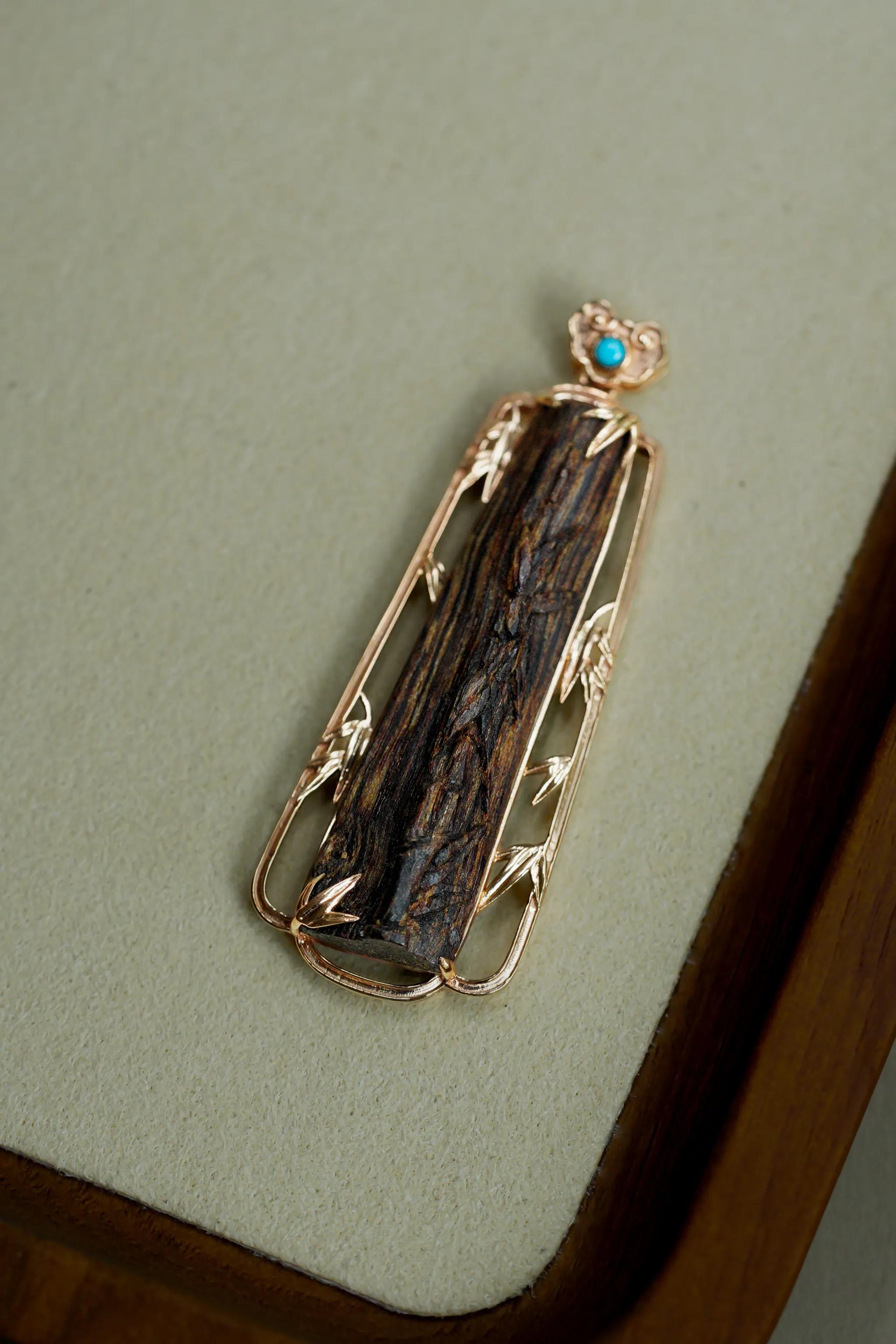 越南芽庄奇楠心经沉水沉香吊坠,竹报平安节节高木吊坠