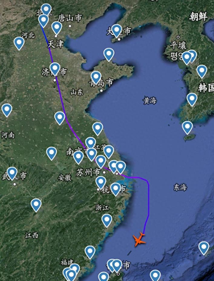 在9月15日10点07分，北京飞机飞往台北航班到达浙江台州上空，
