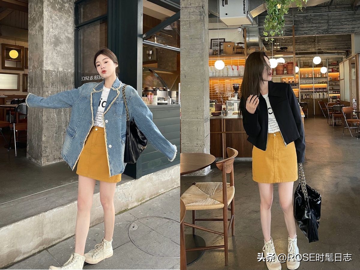 春天短裙套装毛衣,胖妹春天短裙长靴穿搭